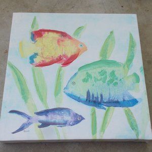 Fish acrylic painting, signed Tava 12 1/4"x12 1/4"